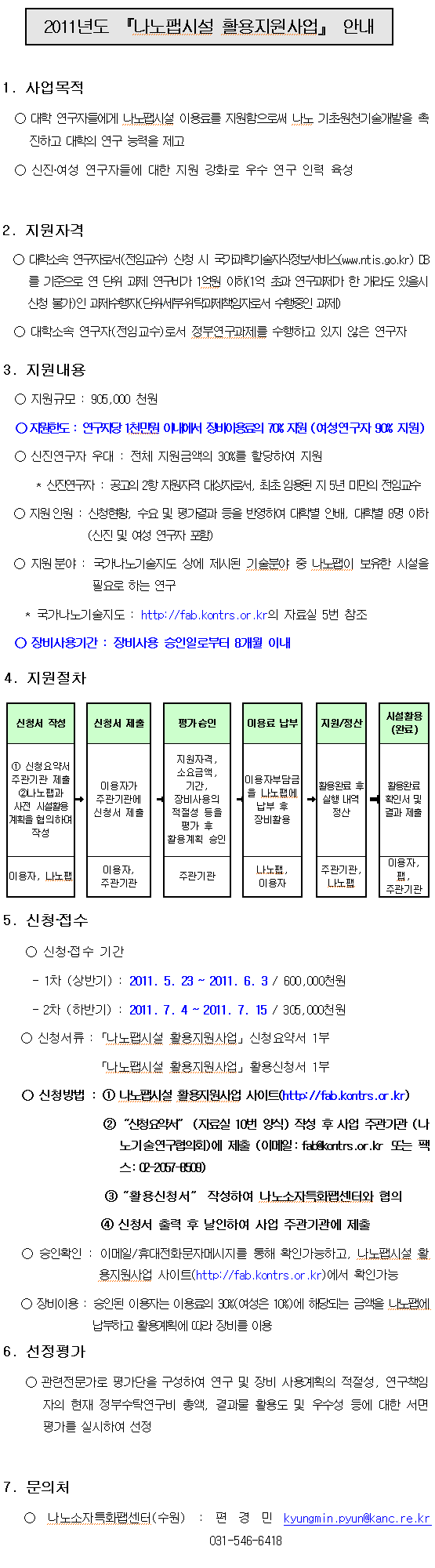 2011년도 『나노팹시설 활용지원사업』 안내