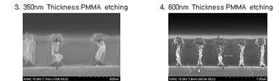 3. 350nm Thickness PMMA etching, 4. 600nm Thickness PMMA etching