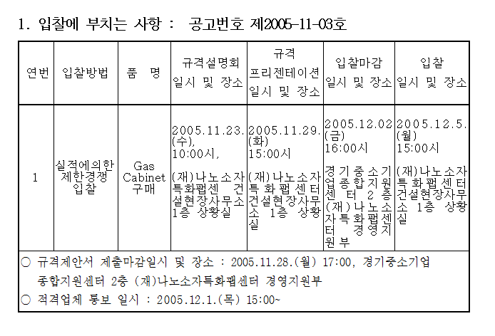 Gas Cabinet 구매 입찰공고