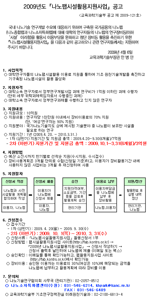 2009년도『나노팹시설활용지원사업』하반기 공고